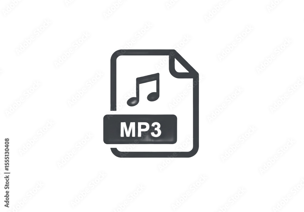 Poster a simple graphic of a mp3 file icon with a music note on a white background in a minimalist style