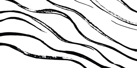 Black flowing wave lines on white and transparent background. Wave line art pattern white backgrounds drawing. Black and white waves. Modern vector background. Stylish texture with wavy stripes lines.