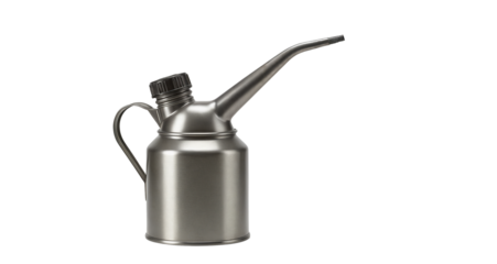Vintage metal oil can with spout for lubrication and maintenance  isolated on a transparent background