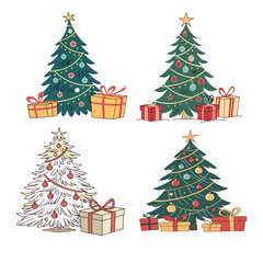 Festive Christmas Trees & Gifts A Set of Charming Holiday Illustrations