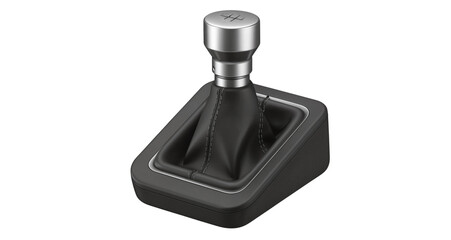 Car gear shift knob in modern design with black leather base  isolated on a transparent background
