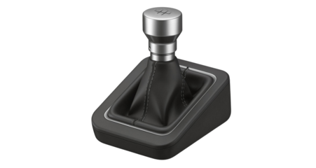 Car gear shift knob in modern design with black leather base  isolated on a transparent background