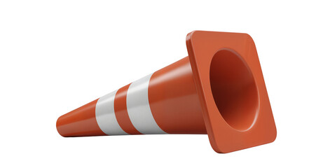 Orange traffic cone with white stripes isolated on a transparent background