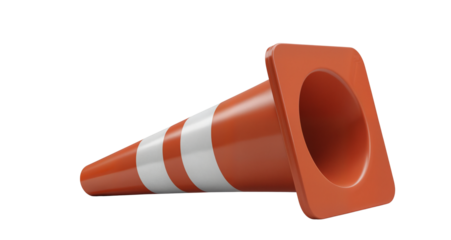 Orange traffic cone with white stripes isolated on a transparent background