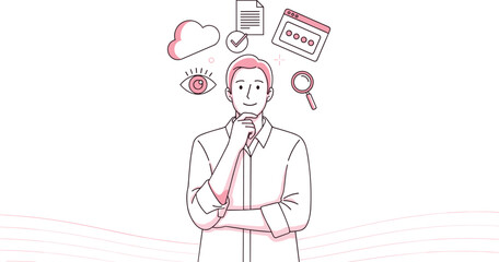 Thoughtful Businessman Planning: Coffee, Calendar, and Ideas - Illustration.