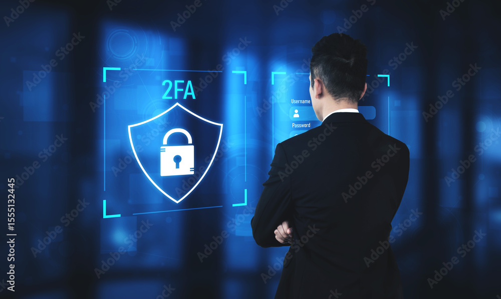 Poster two-factor authentication strengthens login system security. adds protection, two-factor authenticat