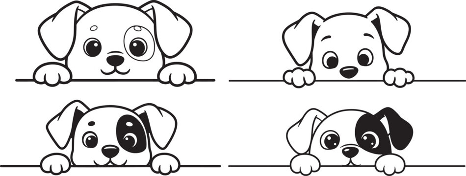 Funny peeking dog silhouette vector illustration