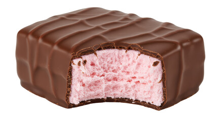 Isolated Bite Taken out of Chocolate Covered Marshmallow Candy