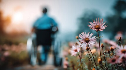 Close-up of a nurse standing next to a senior, providing care and support in a warm environment.