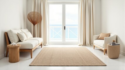 Bright Minimalist Living Room with Ocean View