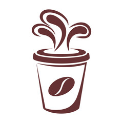 Steaming coffee cup with bean logo drink beverage