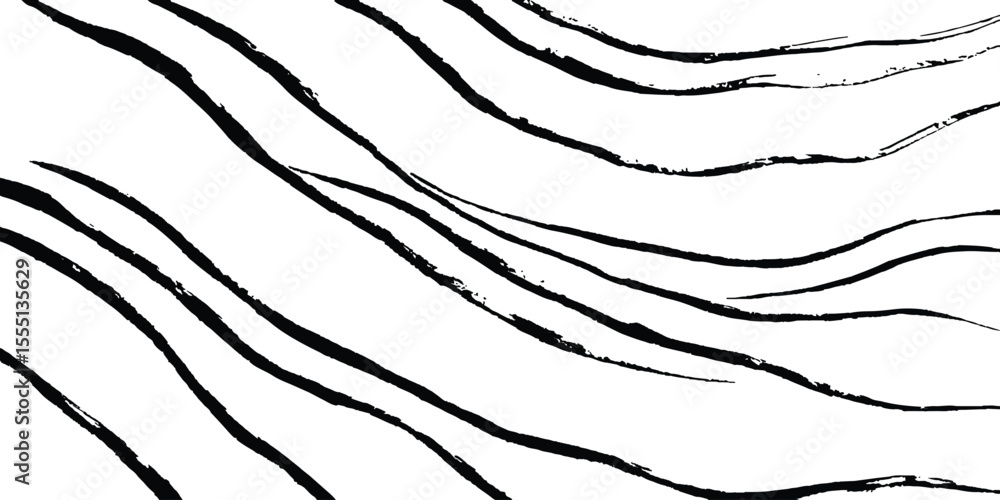 Poster Black flowing wave lines on white and transparent background. Wave line art pattern white backgrounds drawing. Black and white waves. Modern vector background. Stylish texture with wavy stripes lines.