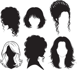 Women wigs hairstyle silhouette vector illustration