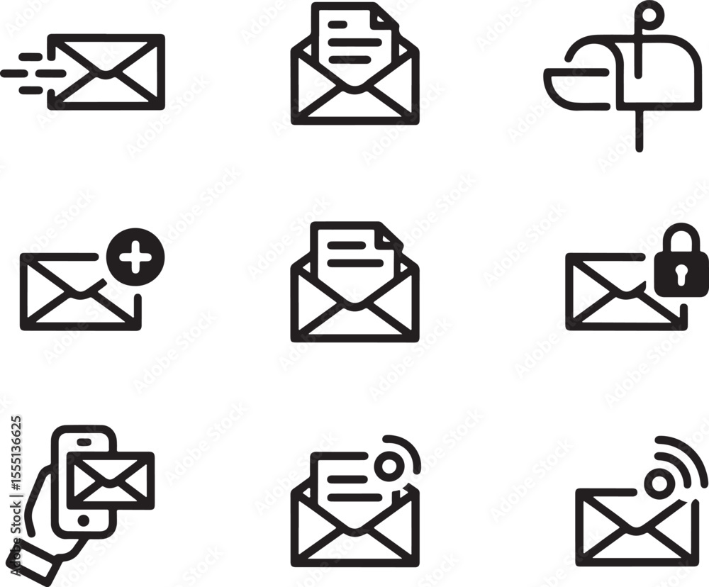 Aufkleber diverse email communication icons depicting sending receiving security and mobile access with mailbo