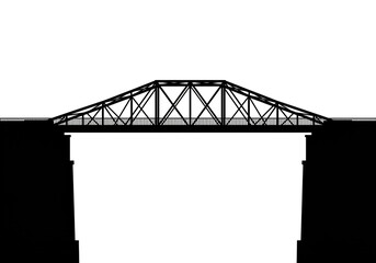 Fototapeta premium A black and white illustration of a bridge with a complex truss system over a deep ravine or gorge