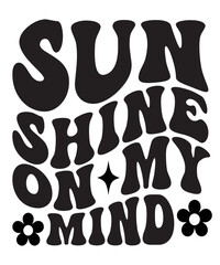 Sun shine on my mind Retro Summer Bundle SVG, Beach wavy, Trendy svg, Funny Beach Quotes Svg, Summer Cut Files, Groovy aesthetic svg, wavy files for cricut