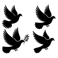 Silhouette of four doves in flight pattern