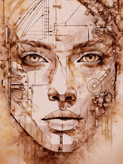 robotic face art of a woman