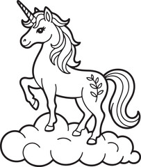 Magical Unicorn on a Cloud Coloring Page for Kids
