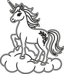 Magical Unicorn on a Cloud A Line Art Illustration
