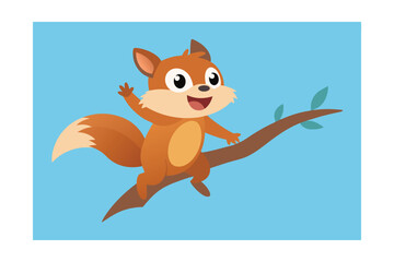 Fototapeta premium Animated Squirrel on Branch: A charming animated squirrel, with a cheerful expression, playfully waves from a branch. Delightful and cheerful, perfect for conveying joy and the wonders of nature.