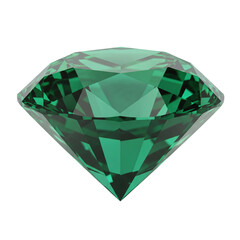Brilliant round-cut emerald gemstone isolated on transparent background