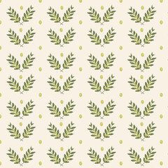 Olive branches with leaves and fruits. Seamless vector abstract pattern.