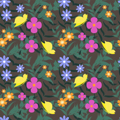 Seamless vector floral pattern with butterflies.