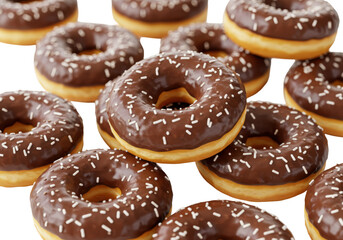 Isolated Pile of Delicious Chocolate Glazed Donuts with Sprinkles