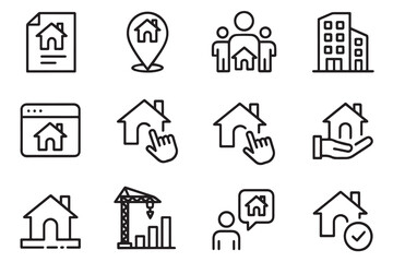 Fototapeta premium Real Estate and Property Line Icon Set