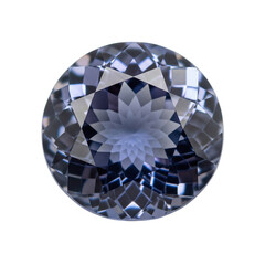 Faceted round cut lolite gemstone, isolated on transparent background