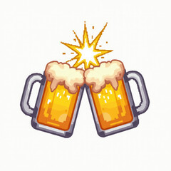 Two Beer Mugs Clinking — Cheers Celebration with Frothy Beer Toast Emoji