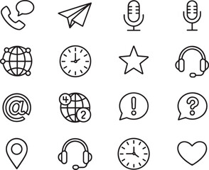 Collection of Communication and Time Related Icons for Website Design and Business Usage Featuring Classic and Modern Symbolism