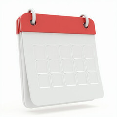 3D Calendar Emoji Icon with Red Top Binding and Blank White Page
