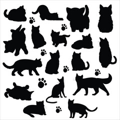 vector isolated silhouette cat set
