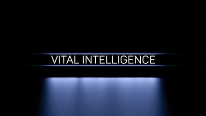 VITAL INTELLIGENCE text, concept, neon lettering, wallpaper. 3D render