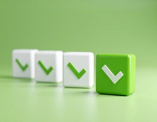 Green Highlighted Checkmark Cube Among White: Selection & Completion
