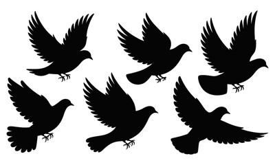 Silhouettes of doves in flight pattern