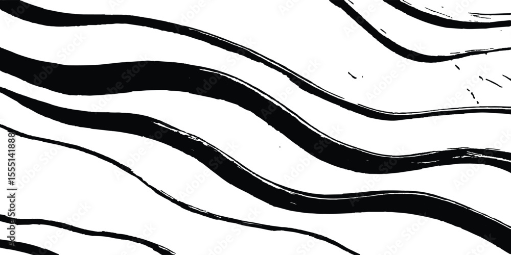 Aufkleber Black flowing wave lines on white and transparent background. Wave line art pattern white backgrounds drawing. Black and white waves. Modern vector background. Stylish texture with wavy stripes lines.