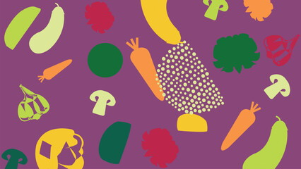 Purple veggie shapes colorful food background