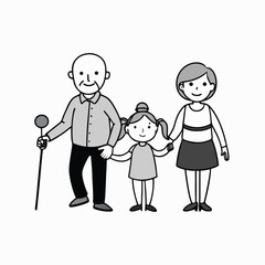 Grandparents and Grandchild Walking Together Happy Family Illustration