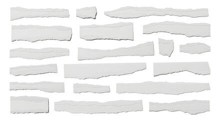 Collection of paper scraps with torn edges for collage making and design work, Varied sizes of white paper pieces for artistic and creative projects