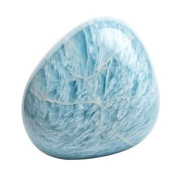 Polished angelite crystal with soft blue color on transparent background