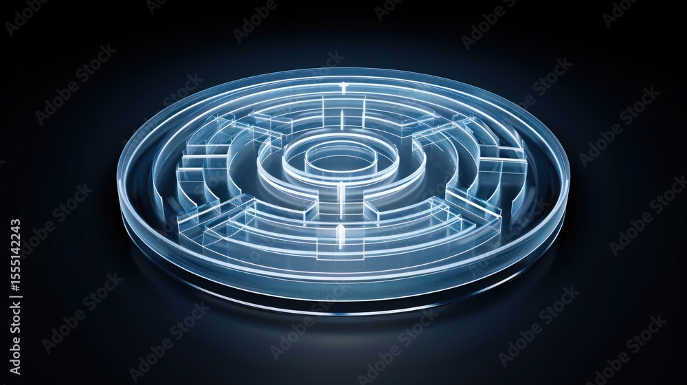 Poster abstract circular maze: a crystalline puzzle of paths and choices
