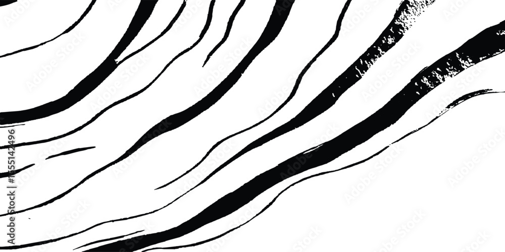 Poster Black flowing wave lines on white and transparent background. Wave line art pattern white backgrounds drawing. Black and white waves. Modern vector background. Stylish texture with wavy stripes lines.