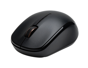 Sleek black wireless mouse with shadow, PNG.