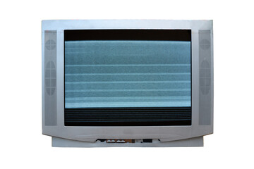 Old vintage TV set from 1980s, 1990s, 2000s with noise and interference on the screen isolated on...