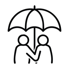 A minimalist couple standing under an umbrella in light rain. Perfect for romantic, weather, or emotional vector sets.