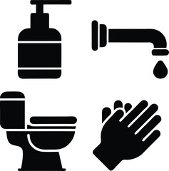 Black sanitation icons set on white background hygiene