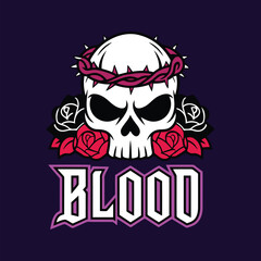 Gothic skull design featuring a crown of thorns and red roses perfect for dark themed apparel and tattoo art